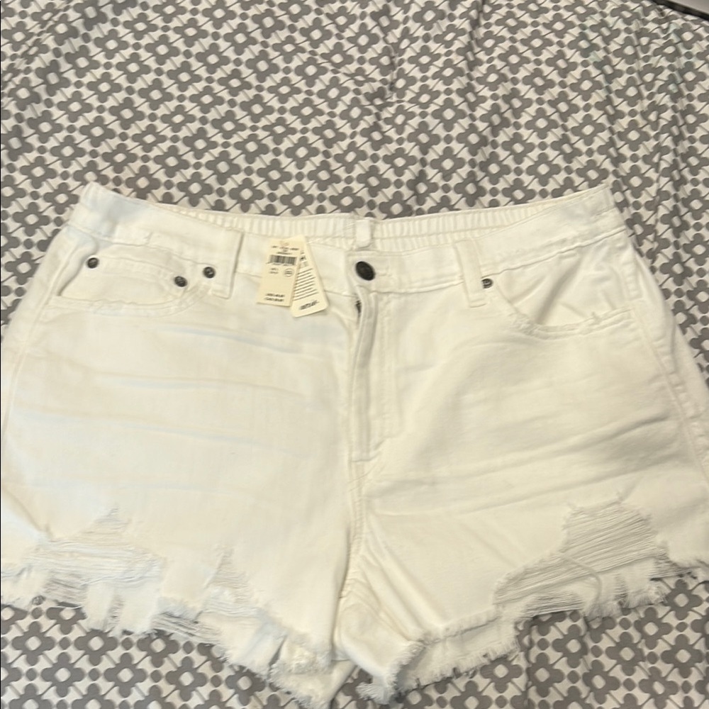 Aerie White Jean Shorts with Frayed Hem